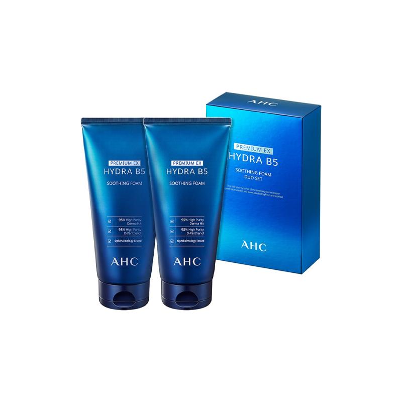 AHC Premium EX Hydra B5 Soothing Cleansing Foam Duo Set, 2pcs 180ml Hyaluronic Gentle Facial Wash with Gift Box