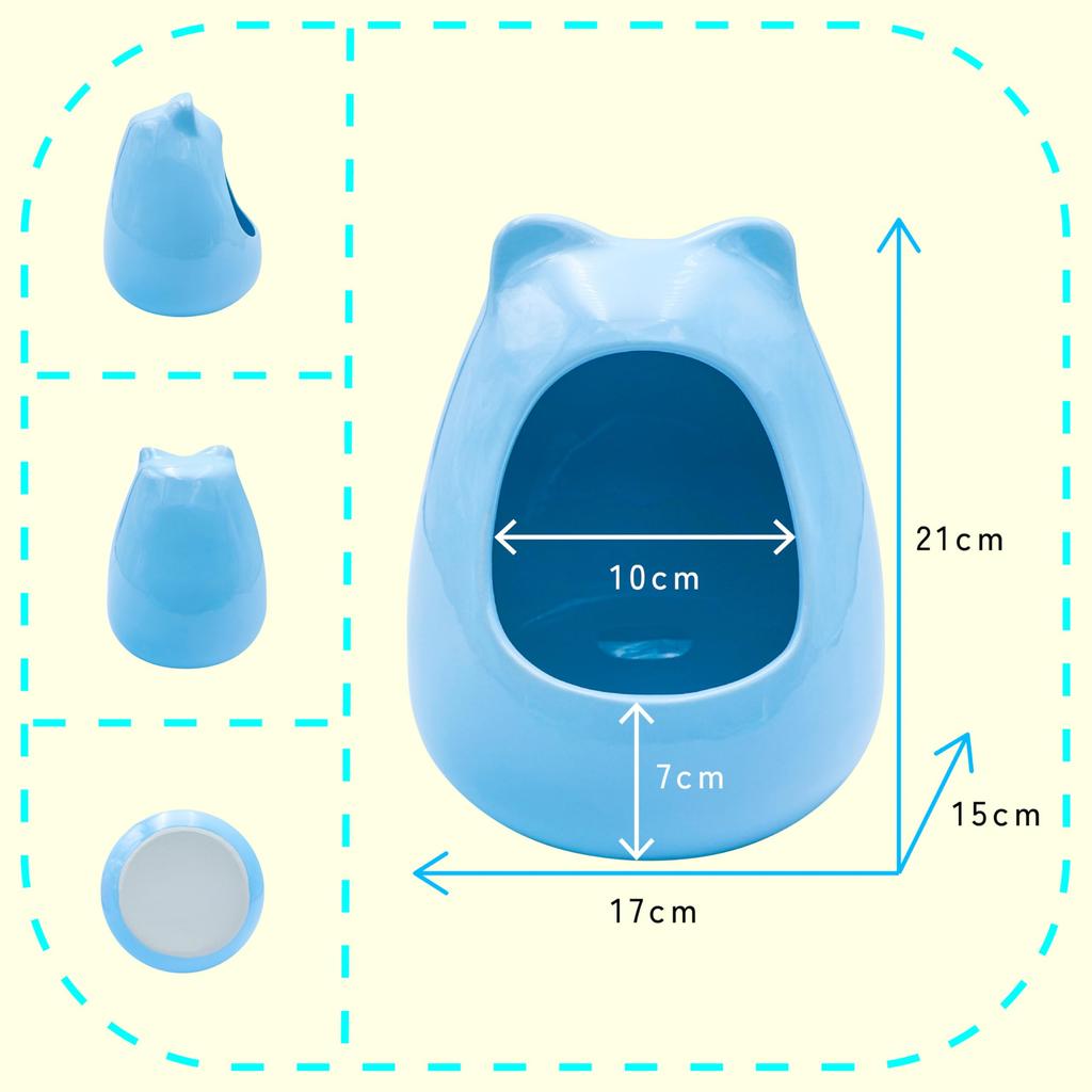 Cute and Cool Ceramic Small Animal Pet House for Chinchillas, Degus, Rabbits, Guinea Pigs, Hamsters, Sugar Squirrels, Ferrets, and Hedgehogs (Blue)