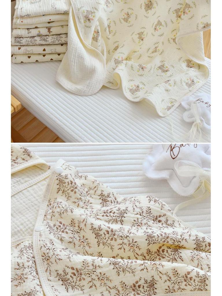 Newborn Infant Hooded Cotton Gauze Bath Towel & Swaddle Blanket