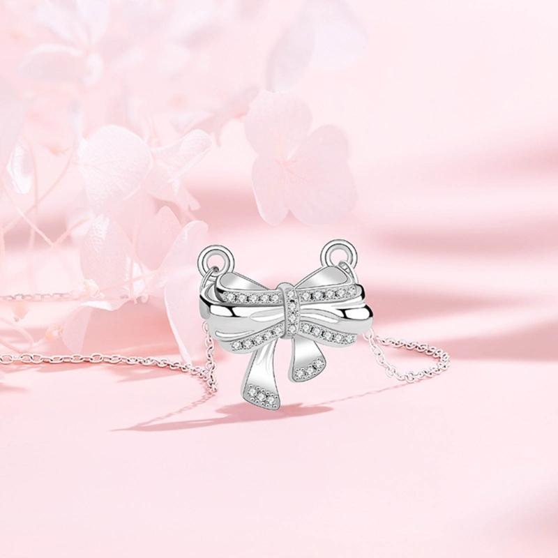 Blingbling Crystal Diamante Bowknot Necklace Clavicle Chain Gifts for Girls Present Sexy Diamante Clavicle Chain
