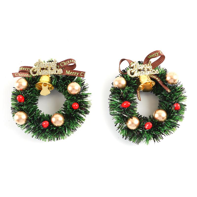 (2 Pcs)55*55mm Mini Wreath Pendant Merry Christmas Bell Wreaths Gift Wrapper Christmas Accessories Phone Pendants Decoration