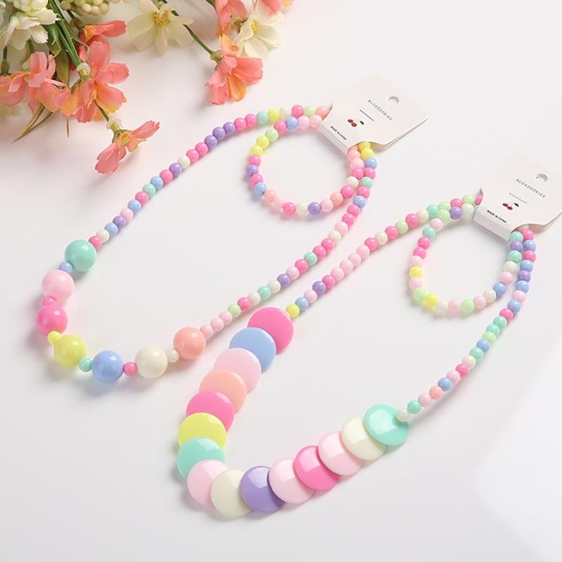Candy Color Beads Necklace Bracelet Set Kids Jewelry Set Party Jewelry Plastic Texture Birthday Perfect for Kids Present