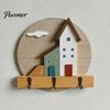 Wall Mounted Key Holder Nordic Wooden Cottage Holder, House Shaped Storage Rack with 3 Decorative Hooks for Metal Hook, Sturdy Organizer Entryway