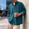 Men Corduroy Shirt Button Down Long Sleeve Lapel Shirt Classic Solid Color Loose Casual Shirt Jacket for Work Dating Street Wear