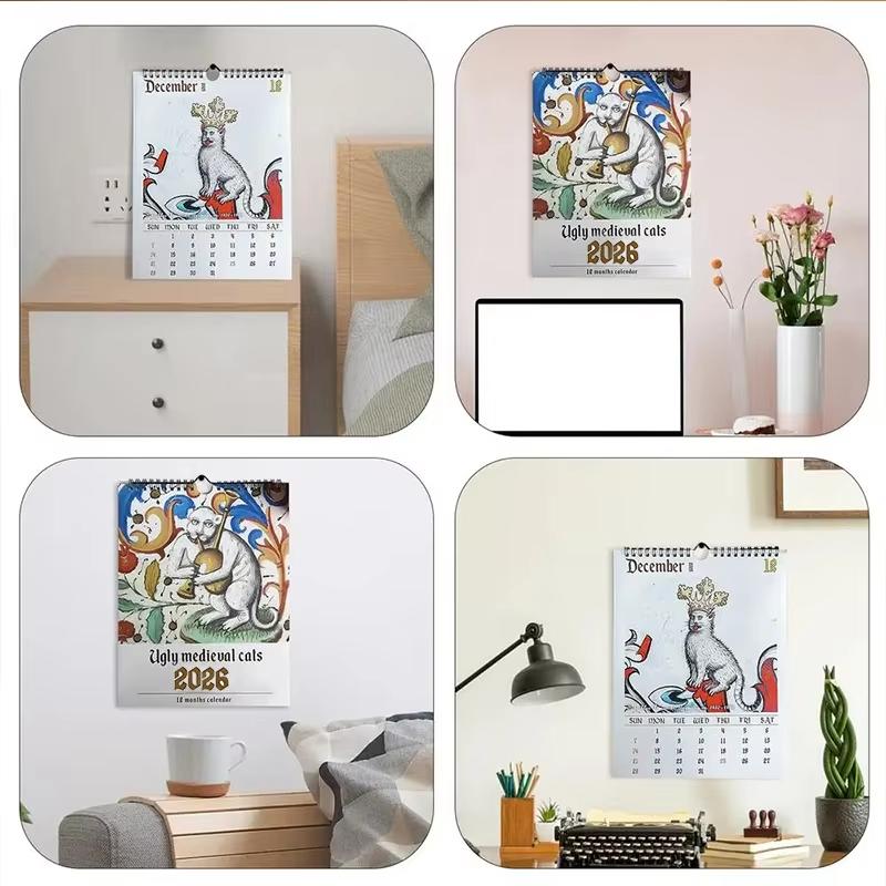 2026 Ugly Medieval Cats Calendar Whimsical Cat Design Large Font Easy To Read Calendar Decoration For The Entrance Hall & Bedroo