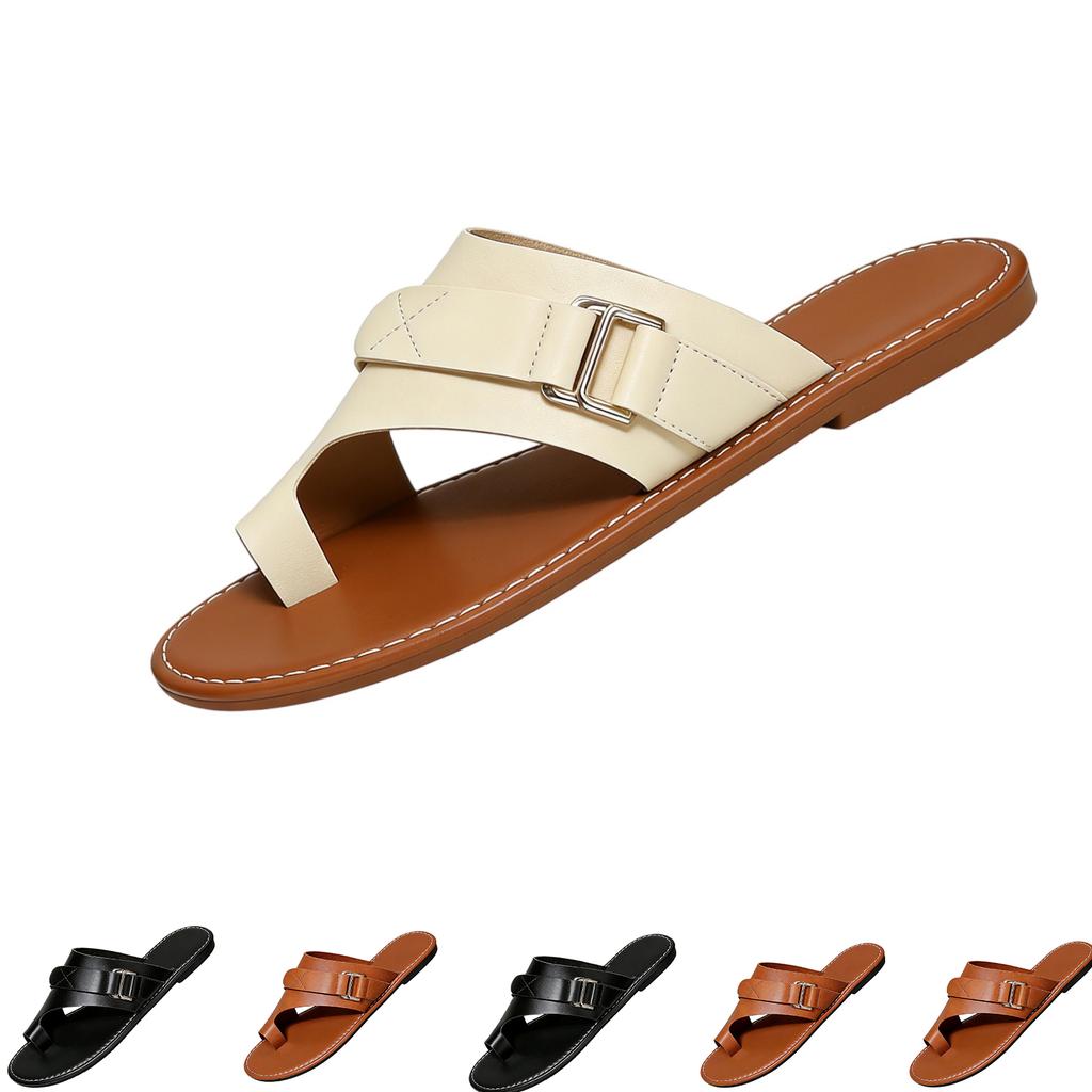 Women's fashionable toe strap buckle versatile casual non flat slippers