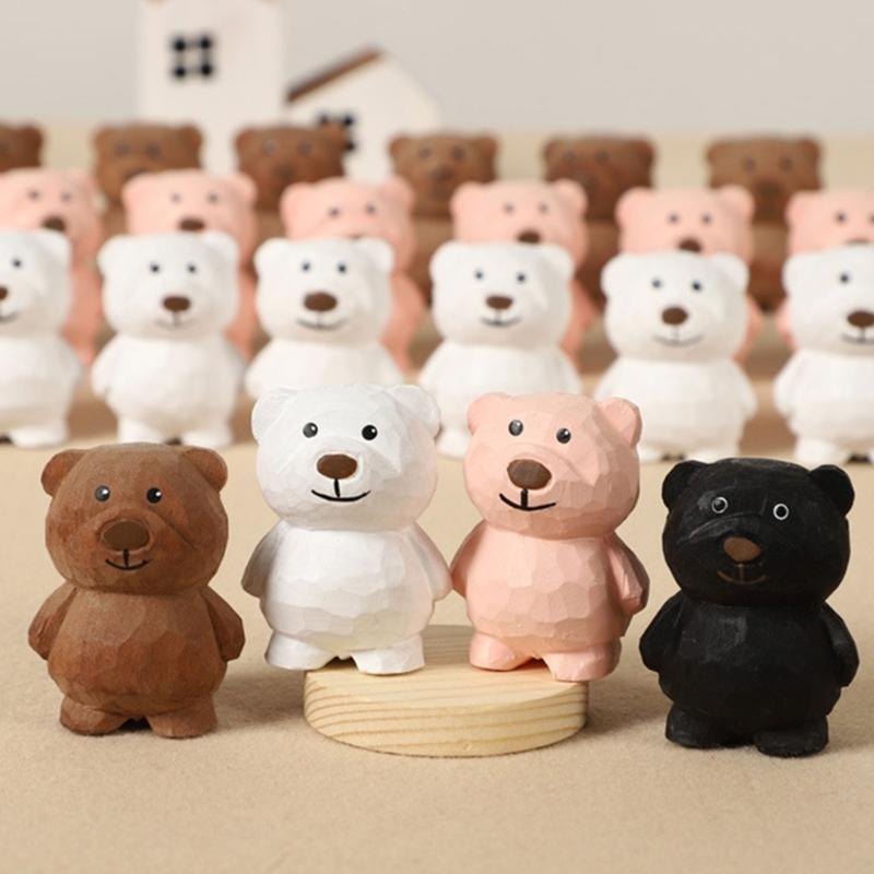 Wooden Bear Figurine Cute Decorative Accent Piece For Shelves Desks Bookshelves Basswood Design