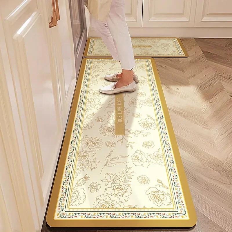 Kitchen Floor Mat Absorbent Carpet Diatom Mud Non-slip Foot Mats Sweet Flower Pastoral Home Decoration Rug Shower Area Toilet