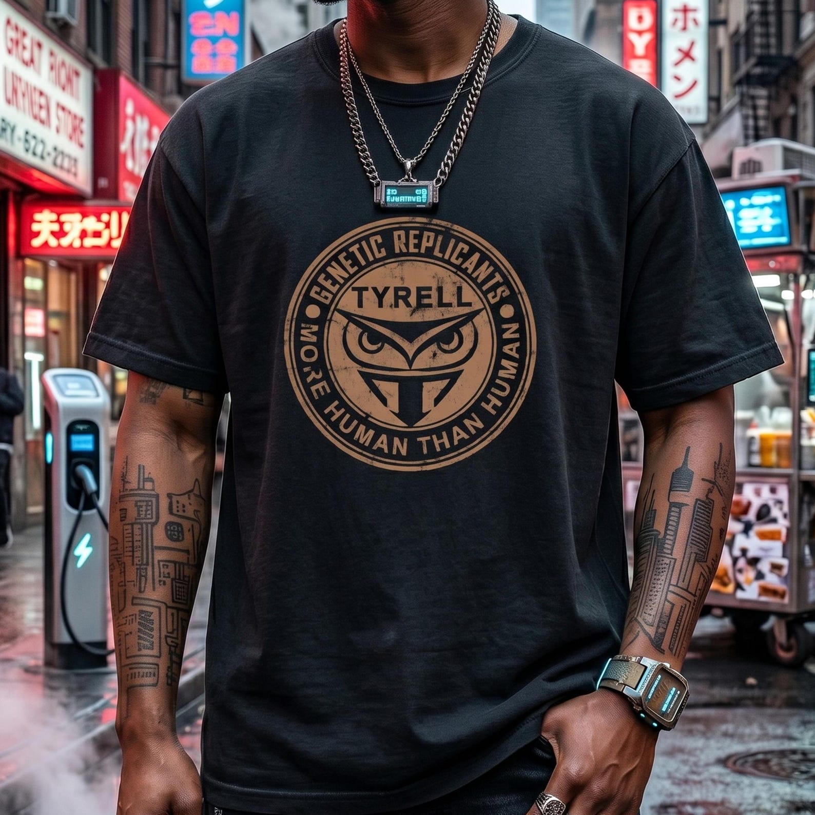 Blade Runner Shirt, Tyrell Corp Tee, Distressed Cyberpunk Owl Logo M