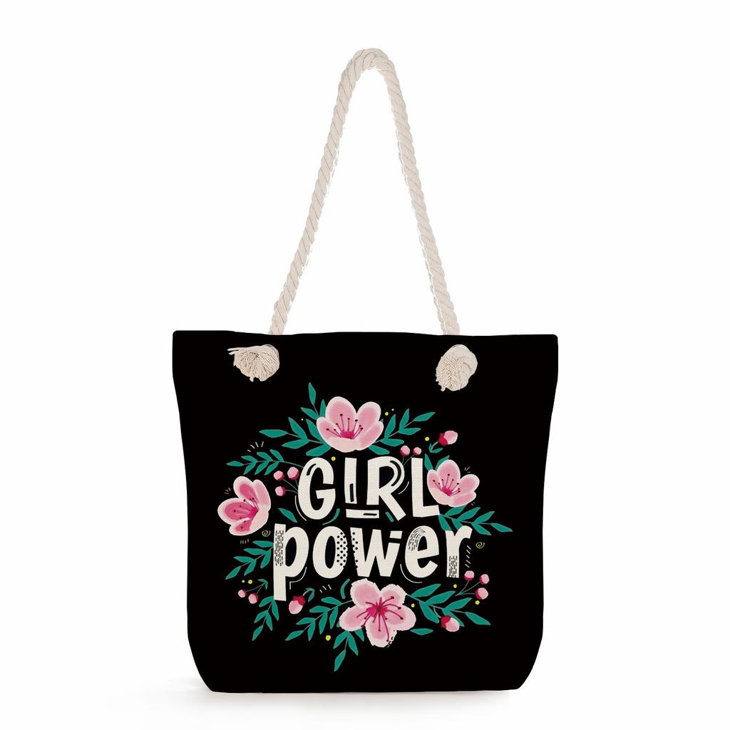 Multifunctional Trendy Letters Printed Thick Rope Shoulder Beach Bag Casual large capacity handbag 7593