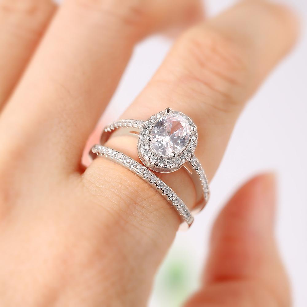 Wedding Engagement Ring Set for Women AAA+ Cubic Zirconia Crystal Rings Rose Gold Color Marriage Bride Accessories Jewelry SR077
