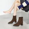Short Boots Women's 2025 New Autumn Suede Pointed Rear Zipper Heightened Short Thick Heel Bare Boots Women's Boots