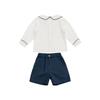 Boys' Long Sleeve Lapel Shirt & Shorts Embroidery Set - Summer Outdoor Wear