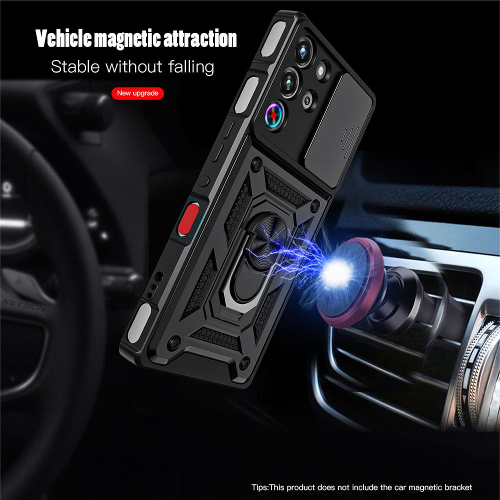 KEYSION Shockproof Case for ZTE nubia RedMagic 10 Pro+ Slide Camera Protection Ring Stand Phone Cover for RedMagic 10S Pro+ 5G
