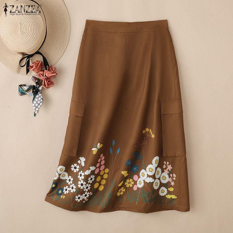 ZANZEA Women Floral Print Casual Elastic Waist Loose Skirts