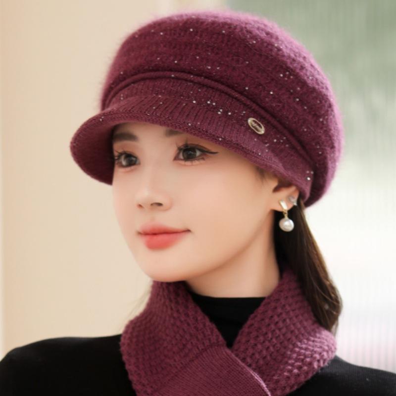 Fashion New  Faux Rabbit Fur Piled Thickened Knitted Hat Children Autumn and Winter Mother Warm Wool Cap Cap