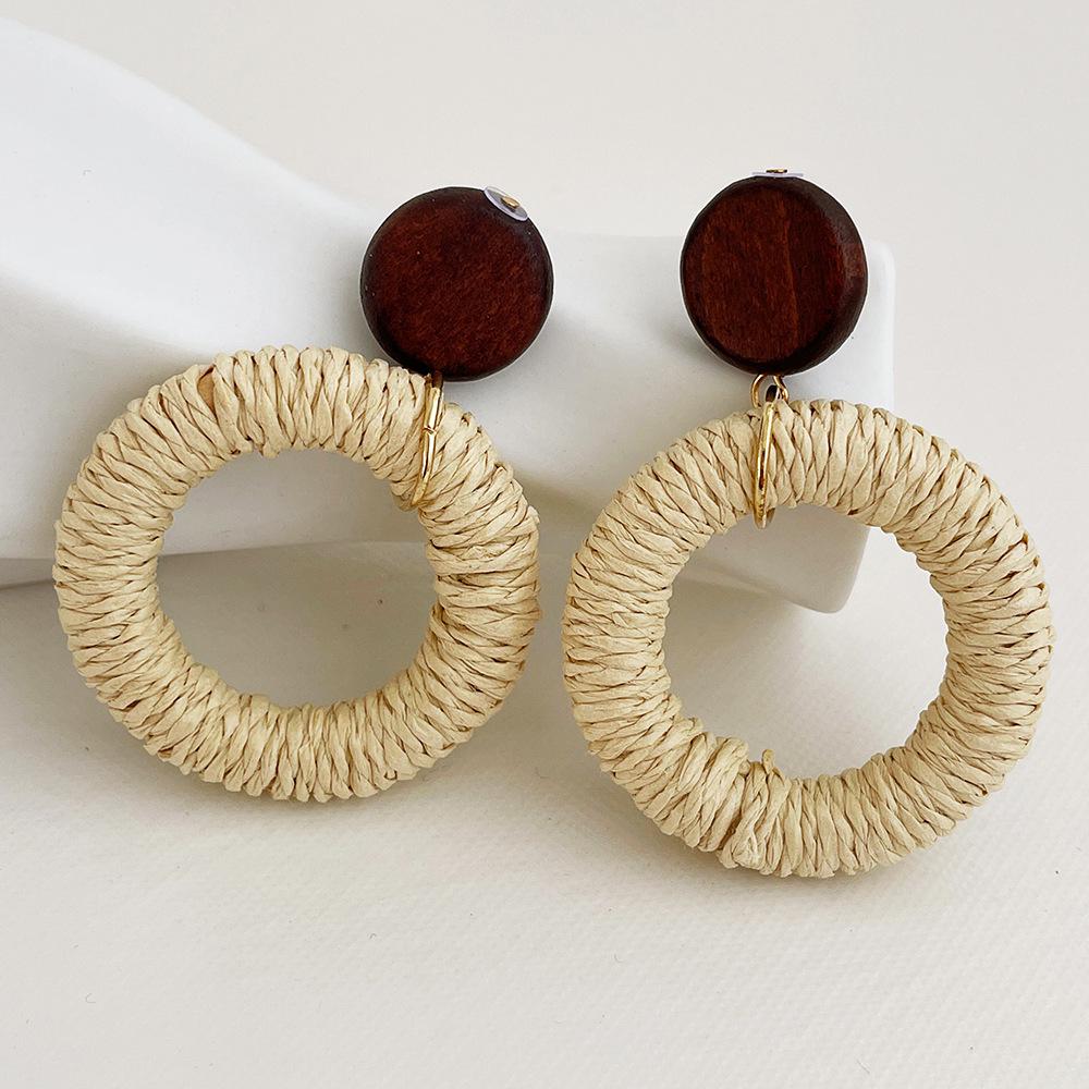 Dongdaemun Handgefertigte Retro Rattan Ohrringe - Natürliches Gewebtes Holzdesign für Frauen