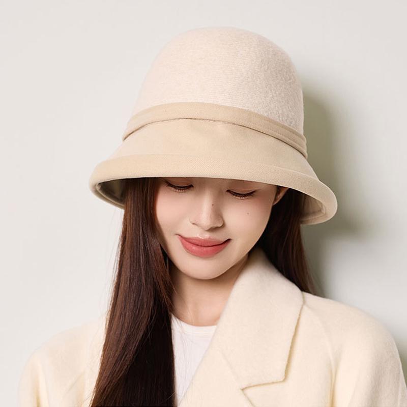 Fisherman Hat Women's Autumn Winter Wool Stitching Warm Hat