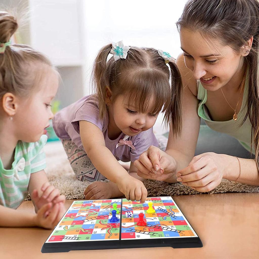 KIDAMI Magnetic Snakes and Ladders Game Set with Storage Box, Folding Design and Light-Weight, Gift for Kids and Adults (9.75 Inches)