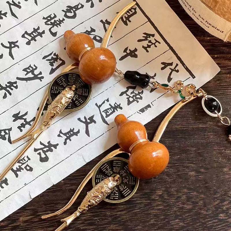 Chinese Style Hulu Hair Stick for Women Girls Vintage Snake Shape Long Tassel Hair Clip Fashion Hanfu Clothing Hair Accessories