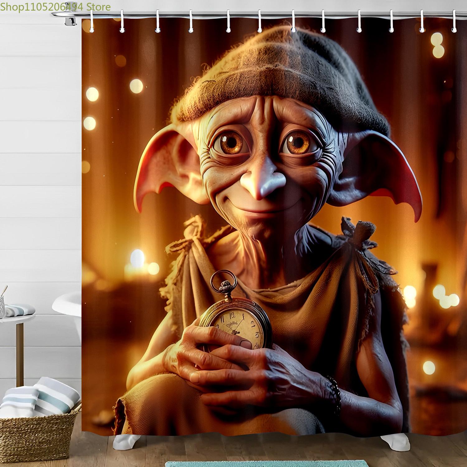 

Warner Bros Inspired Elf Holding Pocket Watch Shower Curtain, Romantic Valentine s Day Bathroom Decor, Fabric Bath Curtain wit 90x180cm