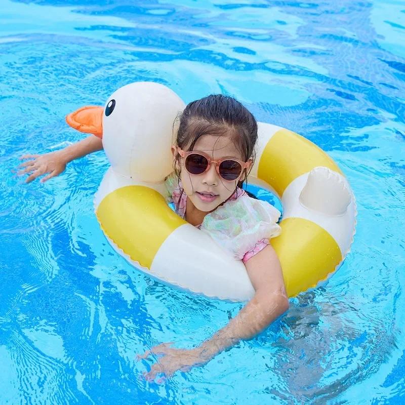 Striped Duck Baby Inflatable Toys PVC Cartoon Thickened Swimming Ring Summer Pool Beach Inflatable Floating Water Toys