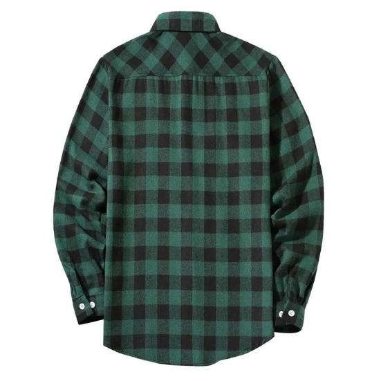 Camicia Cappotto Uomo Autunno Inverno Stampa a Quadri Maniche Lunghe Tasca sul Petto Reversibile