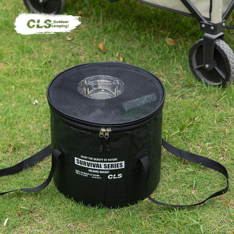 Teleskop-Klappeimer für Camping und Angeln mit Abflusskorb