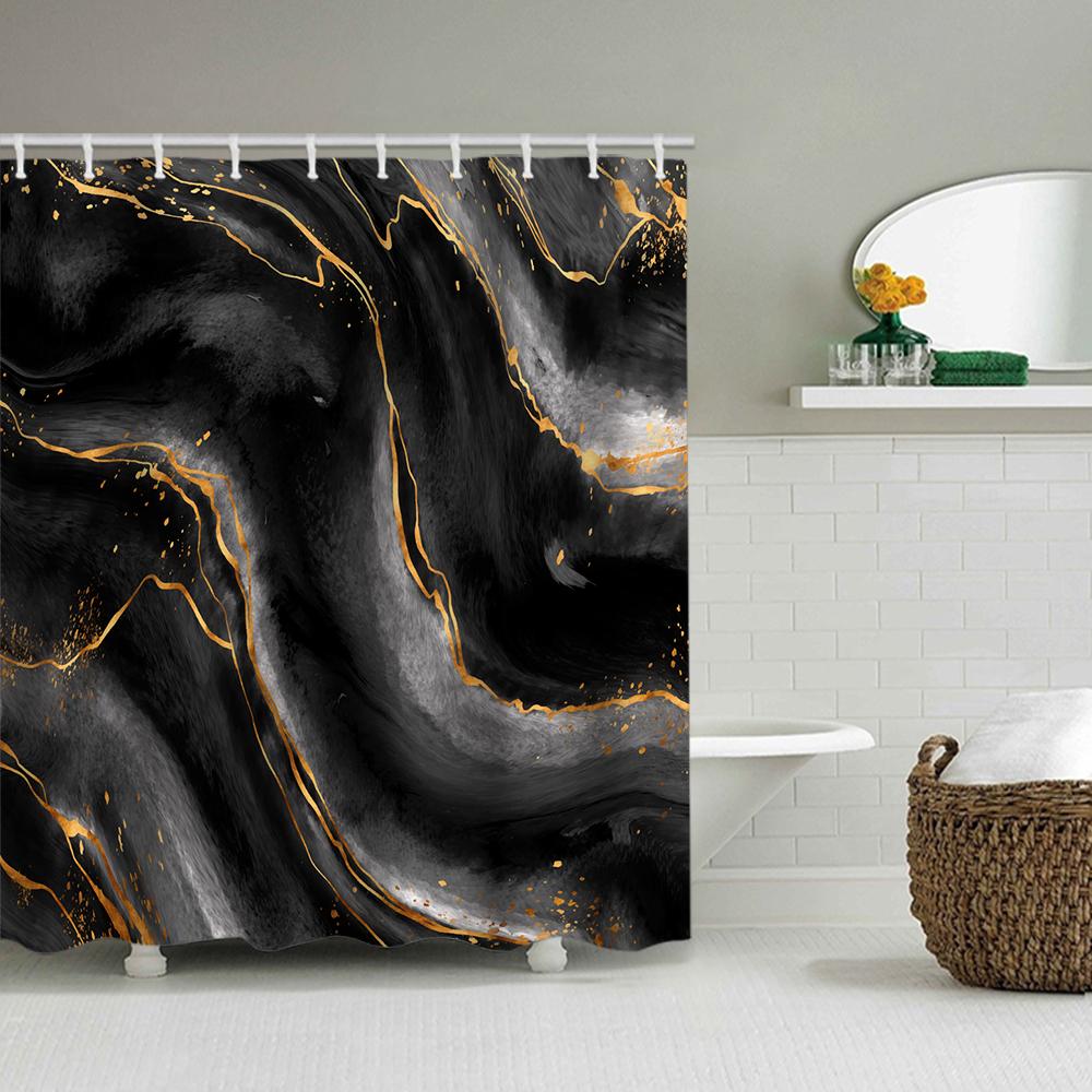 1/4 Marble Veining Shower Curtains, Toilet Seat Decoration, Shower Curtain With Carpet And Toilet Lid, 70.8X70.8 Inch