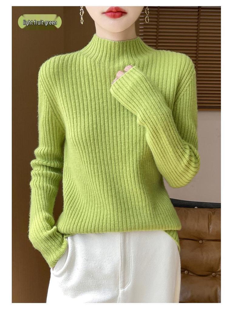 Damen Rollkragen 100% Wolle Verdickter Pullover - Modischer Strickpullover für Herbst und Winter