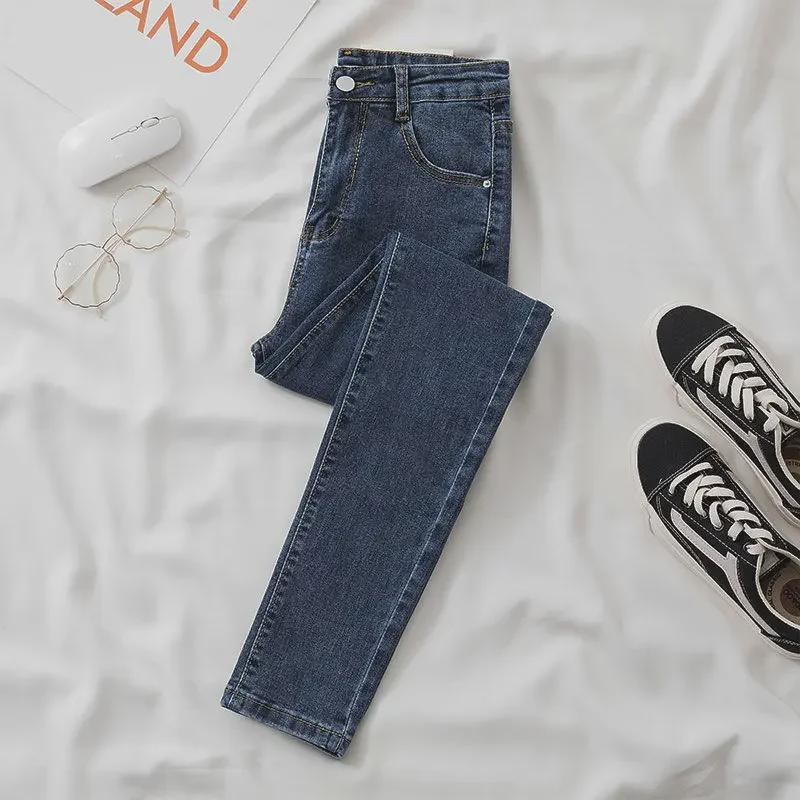 Women's Black Grey Slim Fit Nine-Point Skinny Jeans