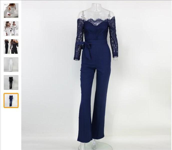 Off-Shoulder Jumpsuit med Blonde-Patchwork og Sommerfugldetaljer med Vide Ben