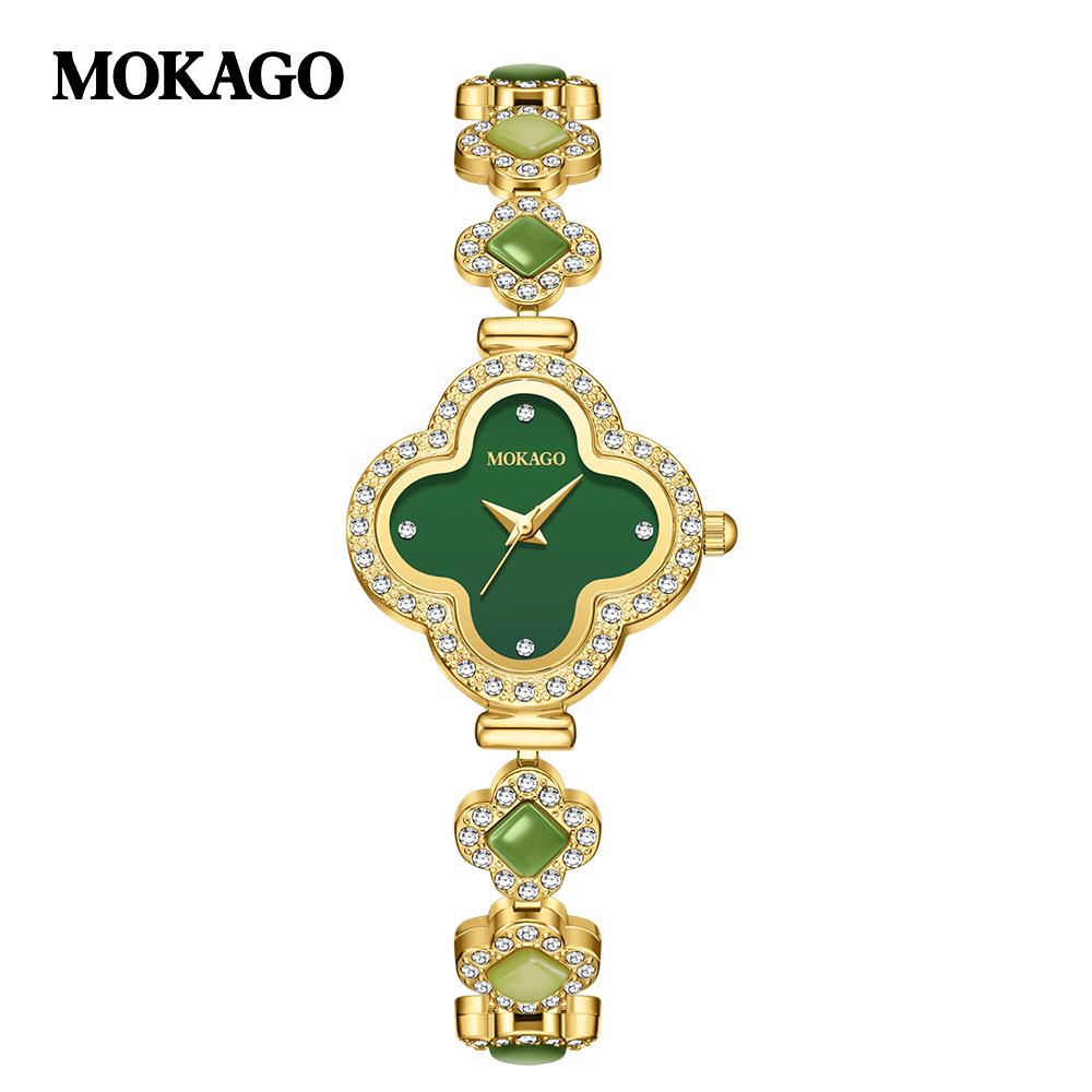 Mokaka Elegant Ladies  Luxury Bracelet Watch with Lucky Four-Leaf Clover and Diamond Inlay
