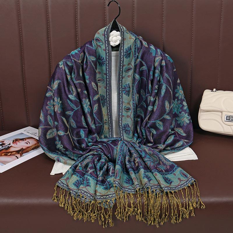 Paisley Pashmina Shawl Scarf Women Jacquard Cashew Printed Scarves Borders Female Tassel Travel Blanket Wraps Ethnic Shawls