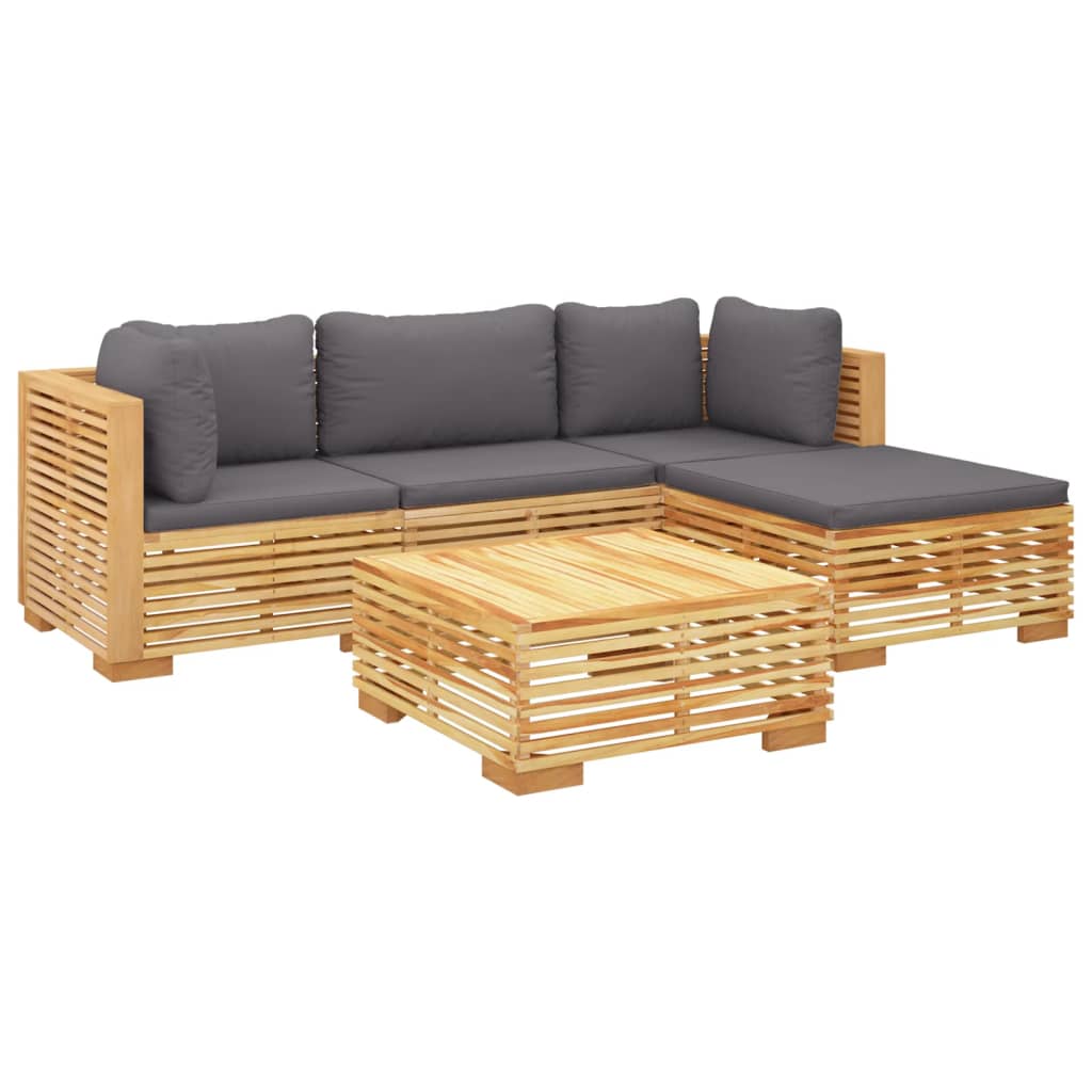 5 Piece Garden Lounge Set with Cushions Solid Teak Wood