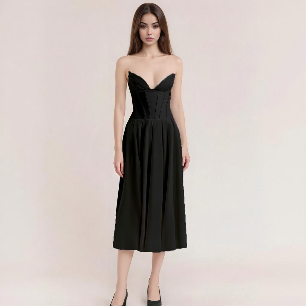 Ladies Summer Temperament With Breast Fish Sexy Slim Fishtail Fishtail Skirt Long Solid Color Dress