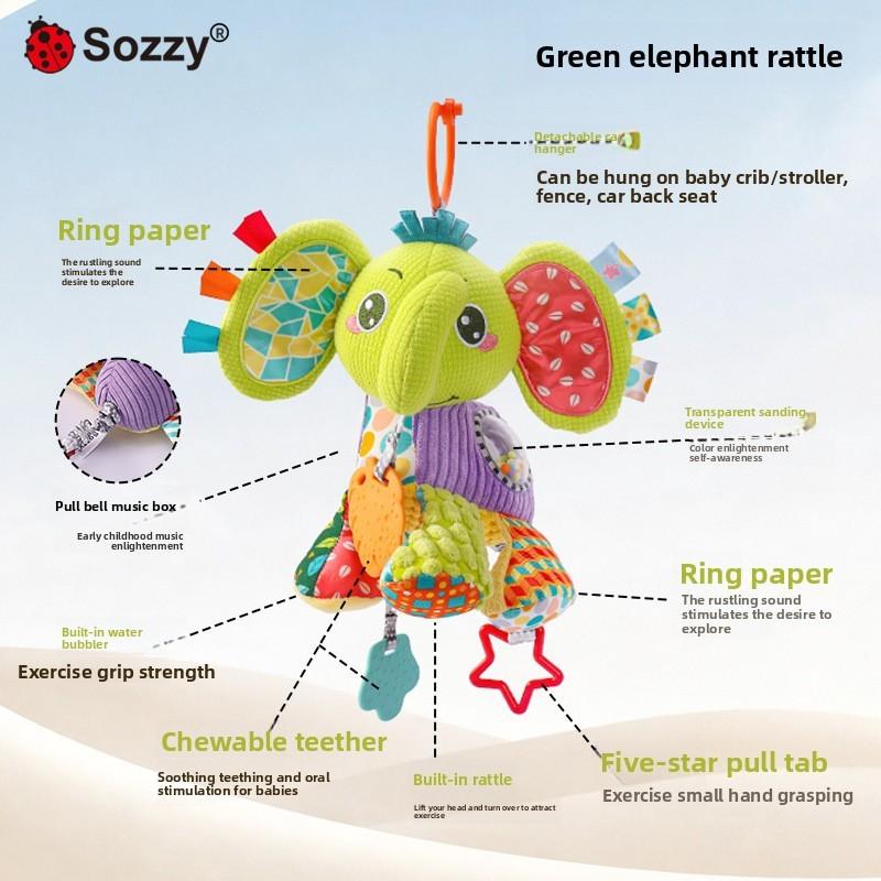 Baby Elephant Stroller Hanging Toy With Rattle And Music For Visual And Auditory Development