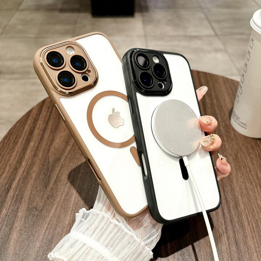 Nadaje się do iPhone'a 16 Pro Max, etui ochronne na telefon Golden Shield z soczewką ochronną, Apple 15, akryl o wysokiej przejrzystości, silne przyciąganie magnetyczne