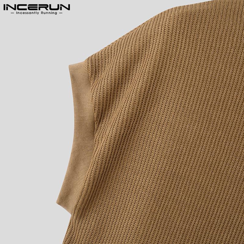 INCERUN Sommer Herren Revers Hals Einfarbig Textur Casual T-shirt Tops
