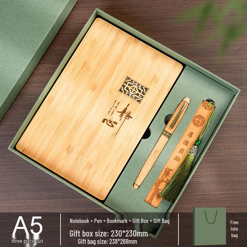 Custom Wooden Notebook & Thermos Gift Set: Plum, Orchid, Bamboo, Chrysanthemum Designs for Teachers & Clients, Perfect for Graduation Season