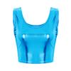 Fashion Women's Shiny Leather Metallic Sleeveless Scoop Neck Crop Tank Tops