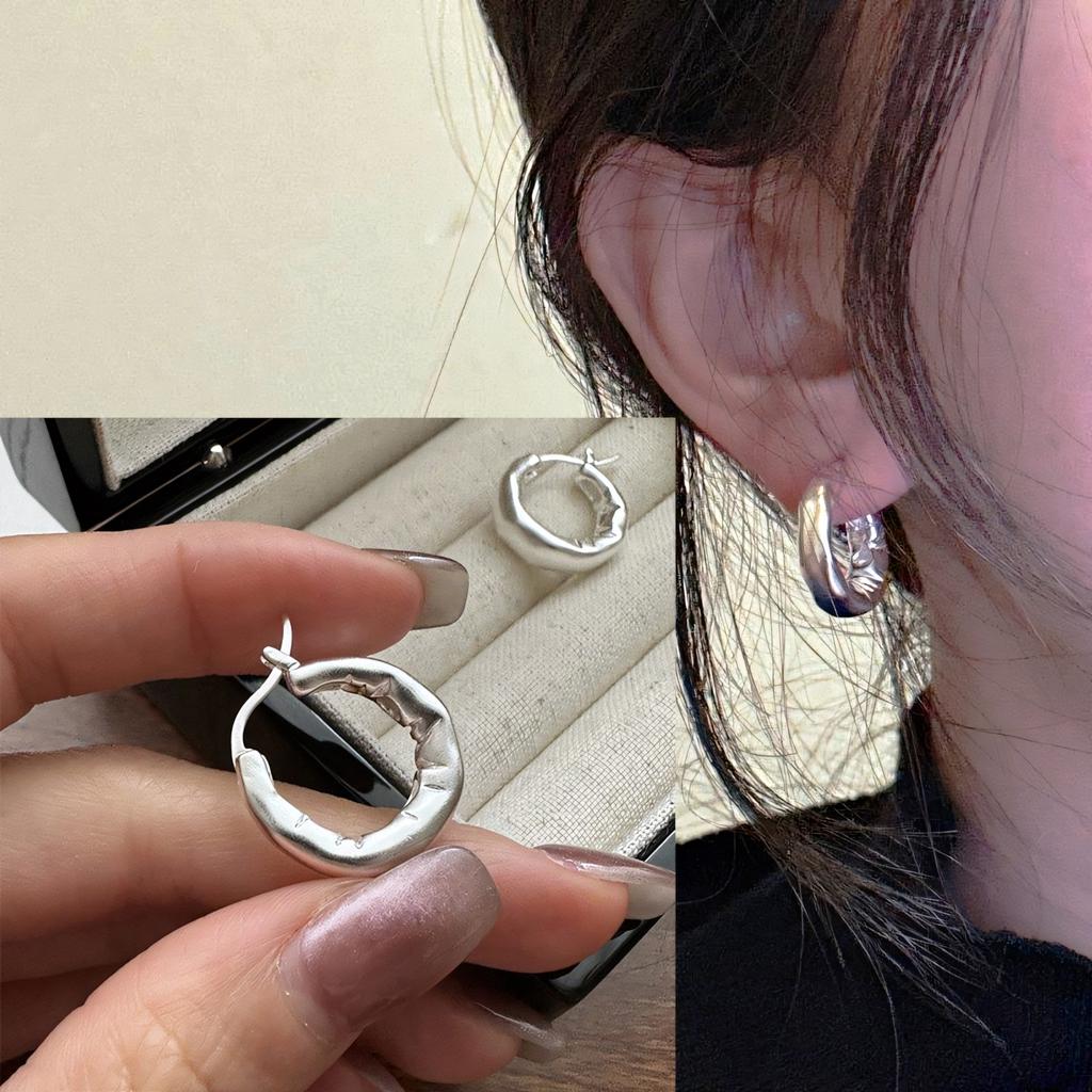 925 Sterling Silver Asymmetric Hoop Earrings for Women Girls Gold Silver Color Party Jewelry Gifts