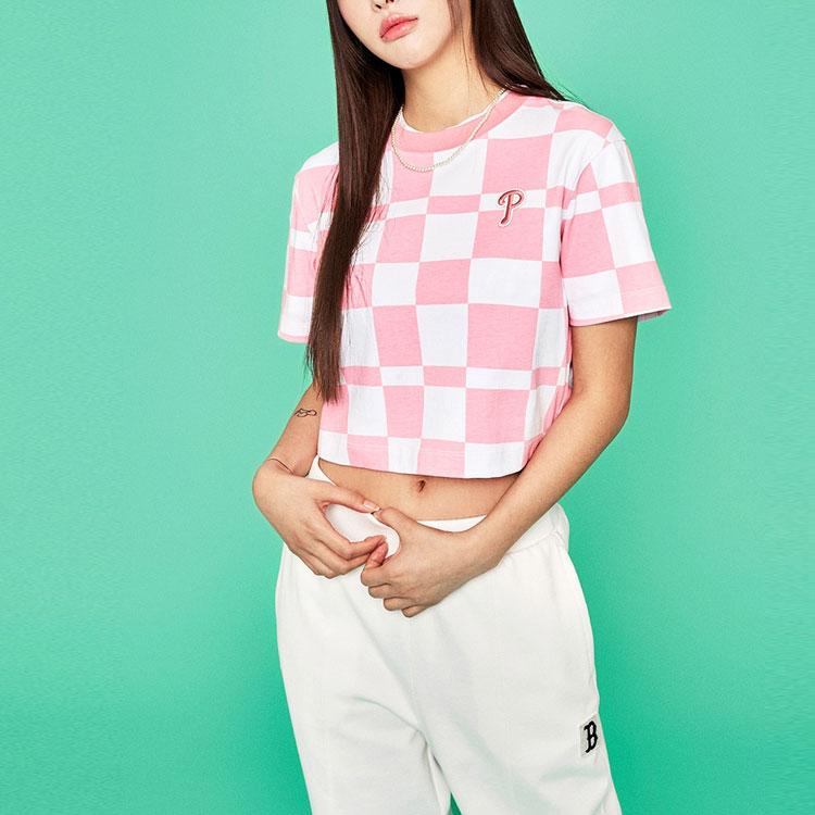 New MLB Drop Shoulder Sleeve T Shirt Women's Pink 3FTSO0333-10PKL