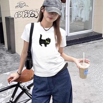 Niche Cute Cat Design Sense Outer Wear Short-sleeved T-shirt Women's New Summer Casual Versatile Top T-shirt