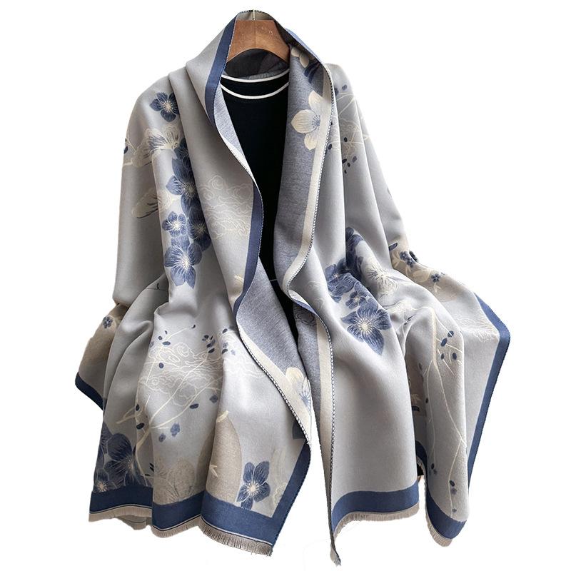 Winter Printed Warm Scarf Women'S High-End Temperament Shawl Dual-Purpose Scarf