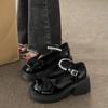 French Mary Jane Small Leather Shoes Spring Platform Heightening Bow with Skirt Thick Heel High Heel Sandals