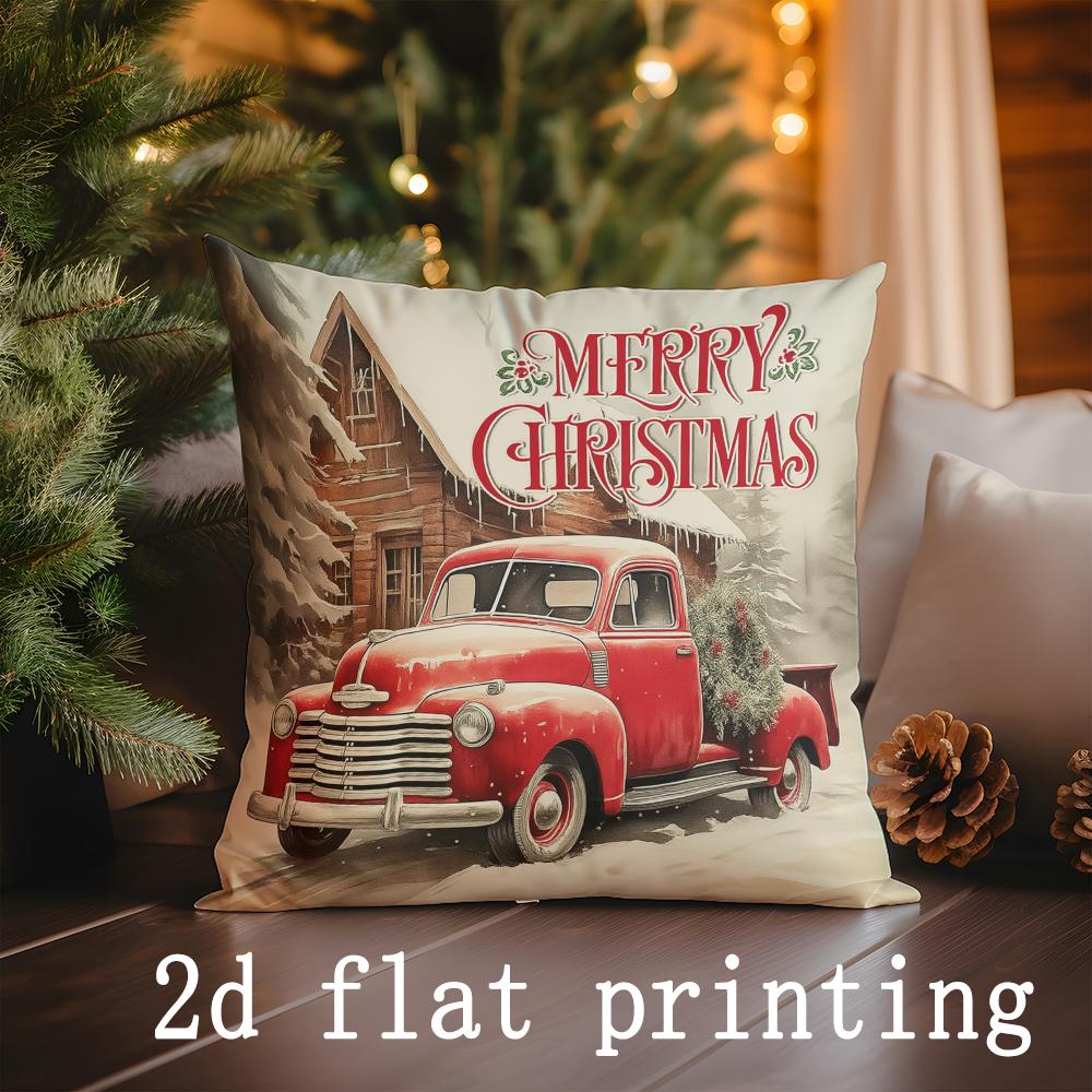 

Home Decor Christmas-themed Truck & Tree Pattern Cushions Pattern Cushion Cover Suitable for Sofa Bedroom Car Pillow Cover 16x16Inch
