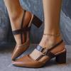 Women's Summer 2025 Pointed-Toe Backless Roman High Heel Sandals with One Strap & Chunky Heel