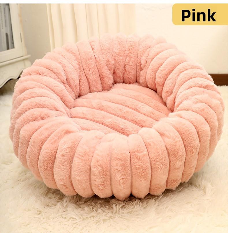 Cats Dogs Round Straight Stripe Plush Warm Comfortable Soft Washable Portable Pet Mat Bed All Seasons