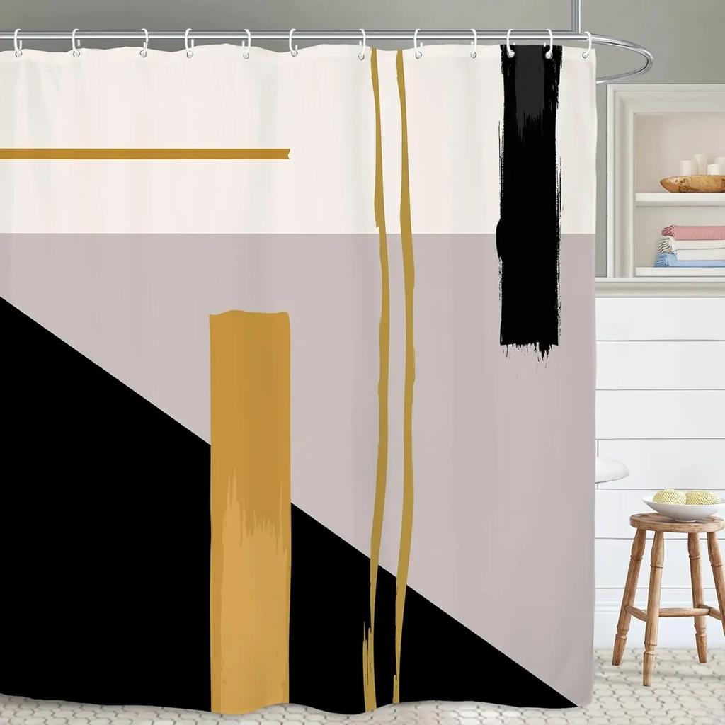 Abstract minimalist modern bathroom shower curtain neutral beautiful striped waterproof decorative shower curtain